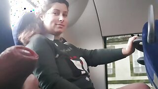 Voyeur seduces Milf to Suck&amp;Jerk his Dick in Bus