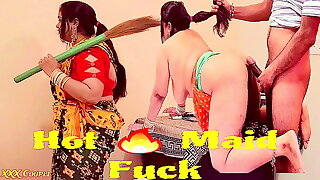 In winter,  I caught my beautiful maid and fucked her hard.